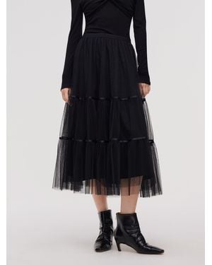 GOELIA Mesh Tiered Elastic Waist Skirt - Blue