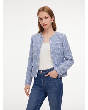 GOELIA Cotton Wool Blend Tweed Cropped Jacket - Blue