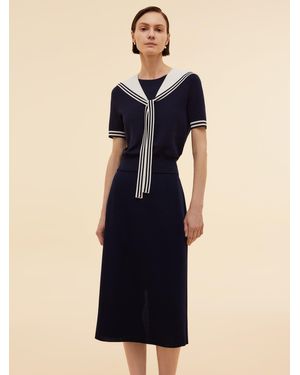 GOELIA Tencel Blend Knit Top And Column Skirt Two-Piece Set - Blue