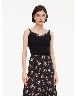 GOELIA Triacetate Lyocell Blend Lace Trim Camisole - Black