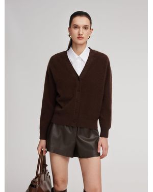 GOELIA 100% Brushed Wool V-Neck Cardigan - Multicolor