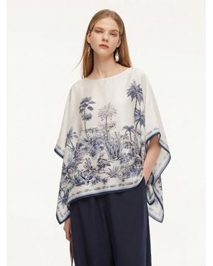 GOELIA 12Mm Mulberry Silk Floral Print Cape Blouse - White