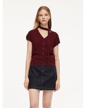 GOELIA Lyocell Blend V-Neck Cardigan With Ribbon - Red