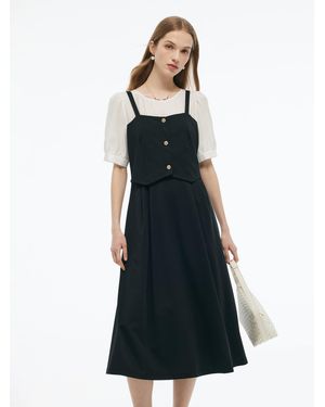 GOELIA Pre-Order Tencel Blend Mock Layered A-Line Maxi Dress - Blue