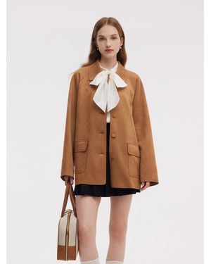 GOELIA Faux Suede Button Up Jacket - Brown
