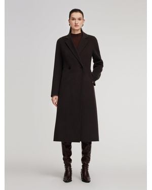 GOELIA Cashmere Wool Blend Gathered Waist Overcoat - Black