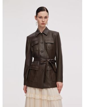GOELIA Pu Leather Self-Tie Belt Jacket - Natural