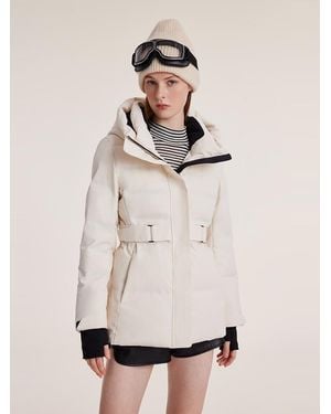 GOELIA Hooded Gathered Waist Short Goose Down Garment - Natural