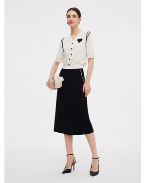 GOELIA V-Neck Cut-Out Knitted Top And Half Skirt Two-Piece Set - White