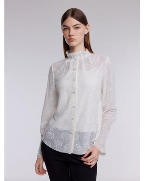 GOELIA Jacquard Ruffle Collar Knit Shirt With Camisole - White