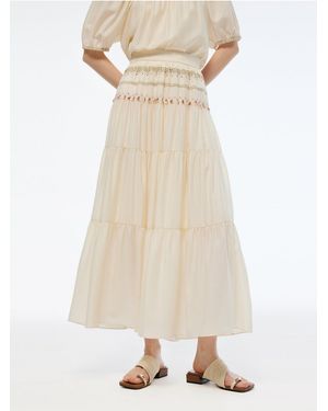 GOELIA Acetate Blend Embroidered Skirt - Natural