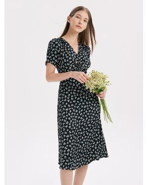 GOELIA V-Neck Twisted Midi Dress - Black