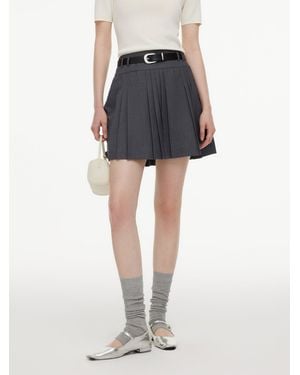 GOELIA A-Line Pleated Skirt With Belt - Black