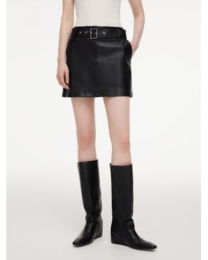 GOELIA Pu Leather A-Line Skirt With Belt - Black