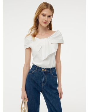 GOELIA 100% Cotton Stretch Off Shoulder Bow Top - Blue