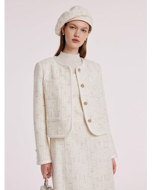 GOELIA Knitted Tweed Crop Jacket - Natural