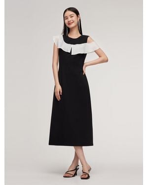 GOELIA Color Block Ruffle Knit Midi Dress - Black