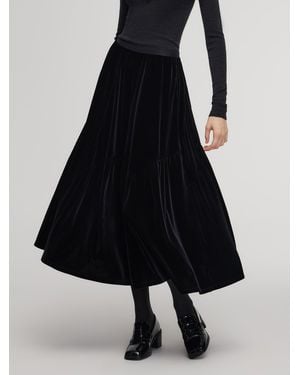 GOELIA Velvet A-Line Elastic Waist Skirt - Black