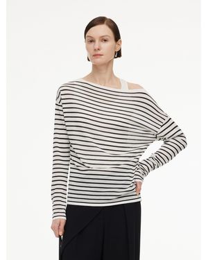 GOELIA Triacetate Tencel Blend Stripe Boat Neck Top And Tank Top Two-Piece Set - White