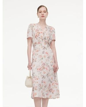GOELIA 19Mm Mulberry Silk Floral Print Twist Front Midi Dress - White