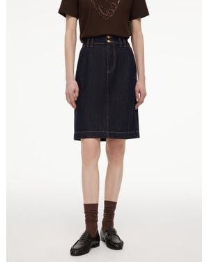 GOELIA 100% Cotton Denim Midi Skirt - Black