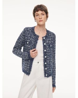 GOELIA Wool Cotton Blend Frayed Trim Cardigan - Blue