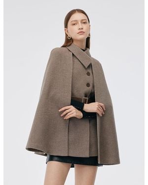 GOELIA 100% Washable Wool Cape And Vest Two-Piece Set With Belt - Gray