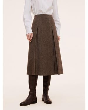 GOELIA 100% Washable Wool A-Line Skirt - Natural