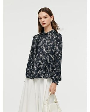 GOELIA Butterflies Print New Chinese-Style Blouse - Blue