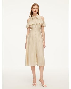 GOELIA Tencel Acetate Linen Blend Cold Shoulder Maxi Dress - Natural