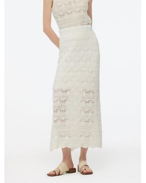 GOELIA Linen Cotton Blend Side Slit Openwork Skirt - White