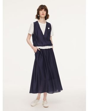 GOELIA Tencel Blend Mock Layered Top And Skirt Two-Piece Set - Blue