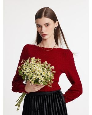 GOELIA Tencel Wool Blend Wave Cut Collar Sweater - Red