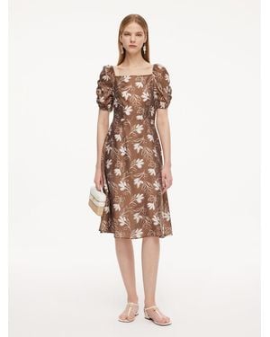GOELIA Tencel Blend Floral Print Square Neck Midi Dress - Natural
