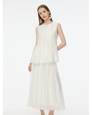 GOELIA Pre-Order Tencel Blend Pleated Tank Top And Skirt Two-Piece Set - White