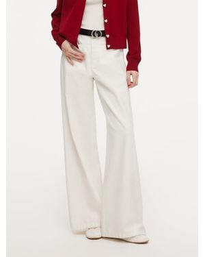 GOELIA 100% Cotton Denim Wide Leg Jeans With Belt - White
