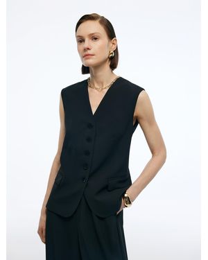 GOELIA Stretch V-Neck Single-Breasted Vest - Blue