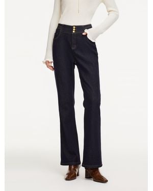 GOELIA Denim High-Waisted Stretch Fleece Lined Micro-Flared Jeans - Blue