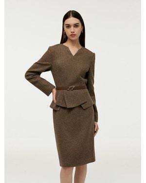 GOELIA Washable Wool Faux-Layered Mini Dress With Belt - Multicolor