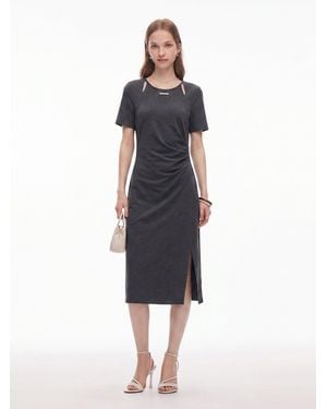 GOELIA Cut Out Side Twist Knit Midi Dress - Blue
