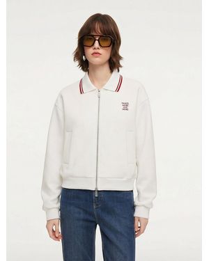 GOELIA Letter Embroidered Zip-Up Jacket - White
