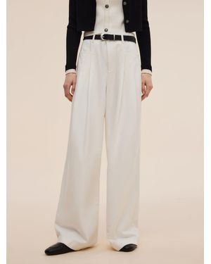 GOELIA Denim High-Waisted Wide Leg Jeans With Leather Belt - Natural
