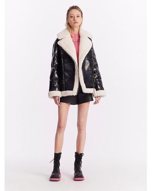 GOELIA Lapel Patchwork Goose Down Jacket - Black