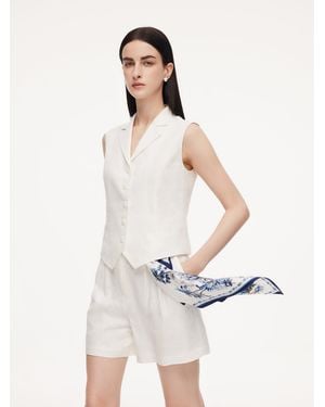 GOELIA 100% Linen Lapel V-Neck Vest - White