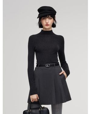 GOELIA 100% Wool Seamless Mock Neck Knit Top - Blue