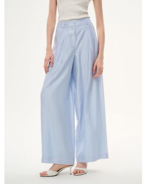 GOELIA Tencel Acetate Linen Blend Straight Leg Pants - Blue