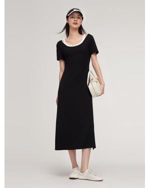 GOELIA Faux Two-Piece Patchwork Slim Fit T-Shirt Maxi Dress - Gray