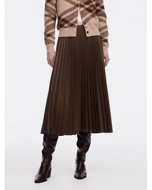 GOELIA Pu Leather Pleated A-Line Skirt - Brown