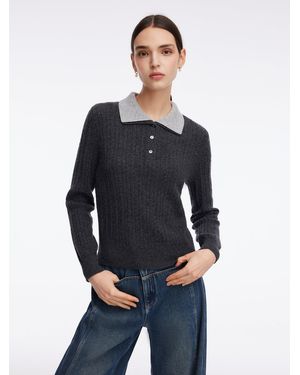 GOELIA 100% Wool Faux-Layered Lapel Knit Top - Blue