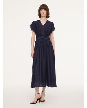 GOELIA Tencel Blend Twist Front V-Neck Maxi Dress - Blue
